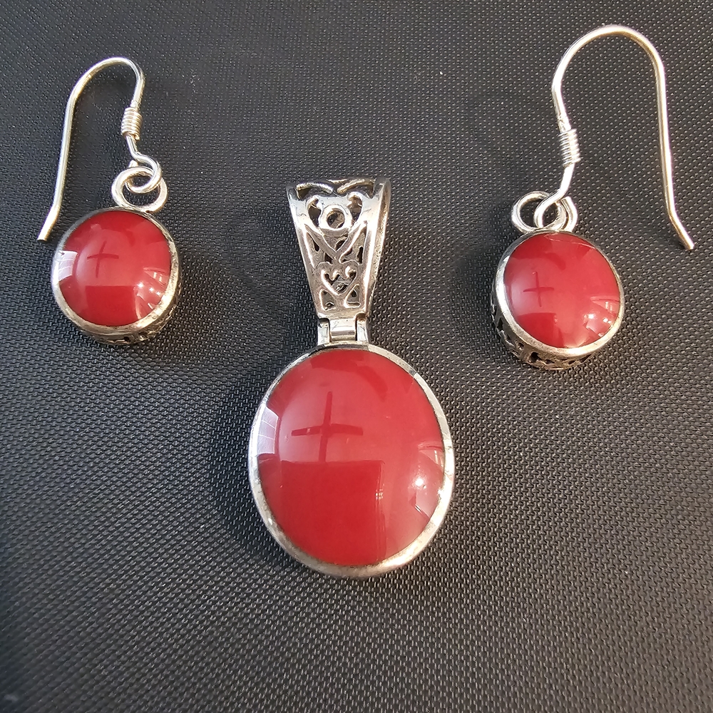 Silpada Sterling Silver and Red Carnelian Pendant And Earrings
